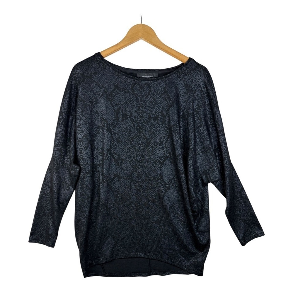 White House Black Market Black Metallic Snake-Print Dolman Blouse